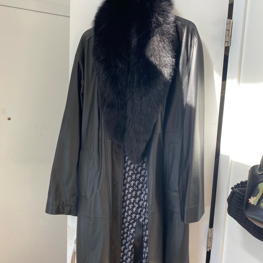 saks pots leather trench